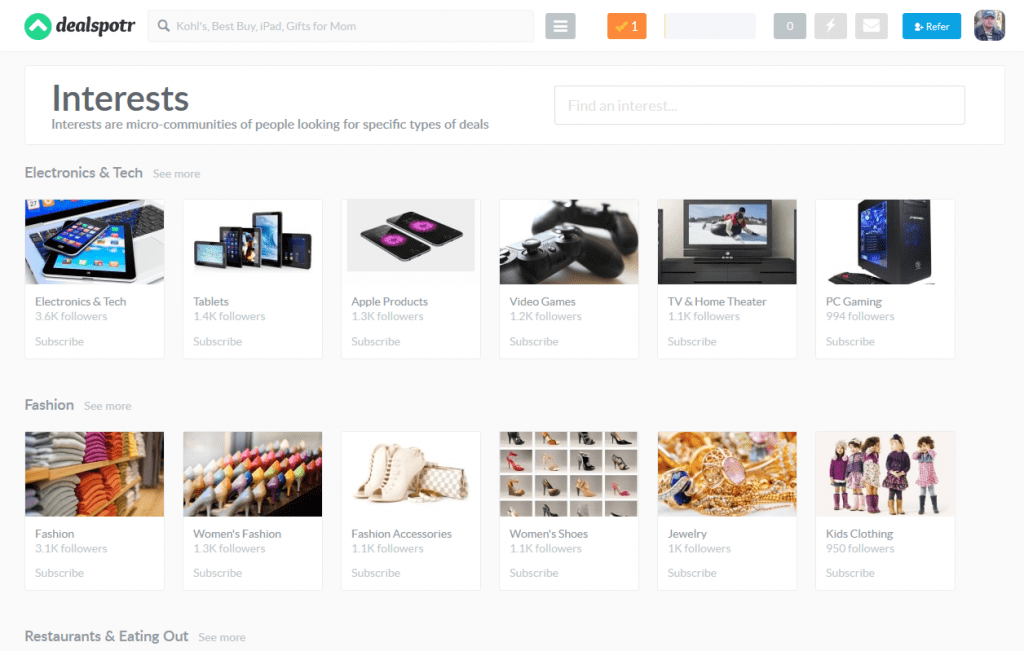 dealspotr-screenshot-of-interests